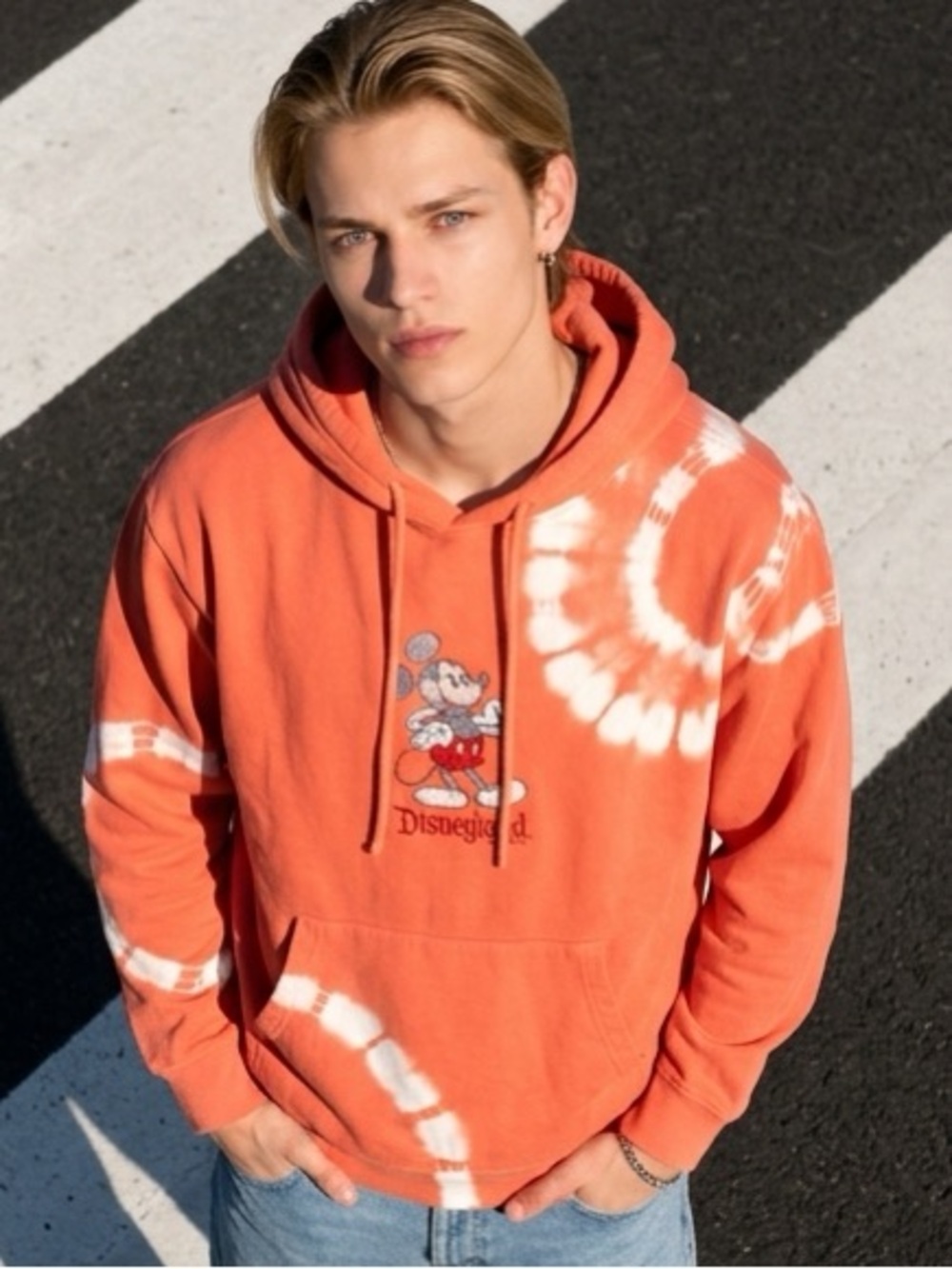 Disney Parks Disneyland Resort Mickey Mouse Tie Dye Hoodie Sweatshirt Peach M